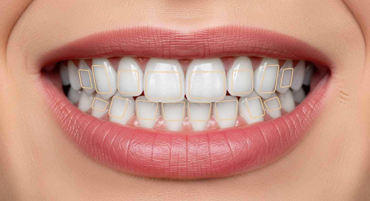 Taquets Invisalign posés sur les dents des arcades supérieure et inférieure